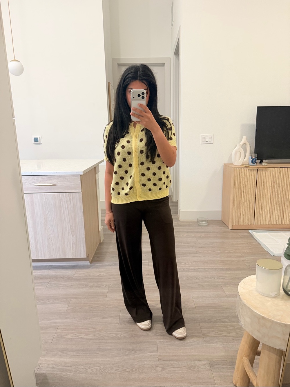 Yellow Polka Dot Short Sleeve Sweater - Women